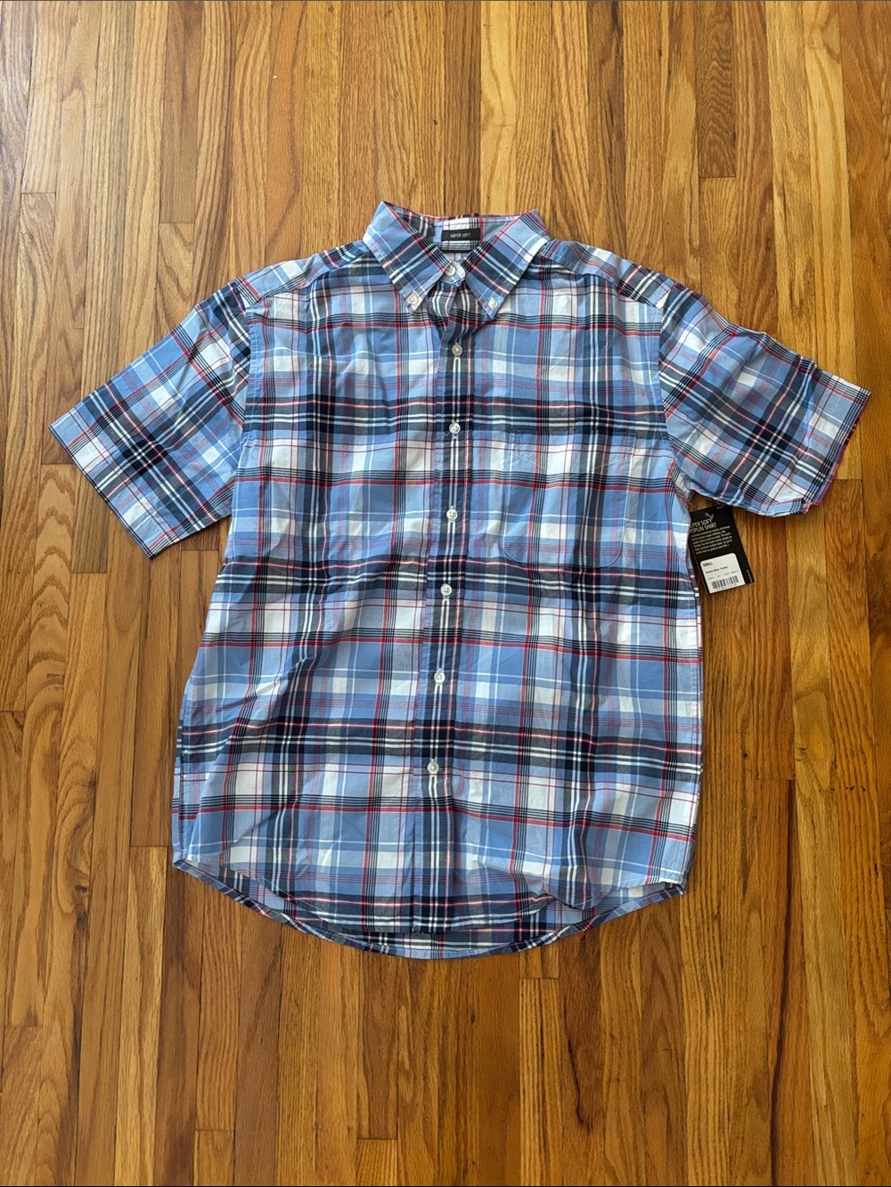 St. John's Bay Light Blue Plaid Short-Sleeve Button-Up Shirt